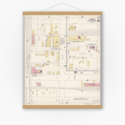 Old map wall art mockup — magnetic wood frame on white wall — Sanborn Fire Insurance Map from Hanford, Kings County, California (1913), Sheet #0019