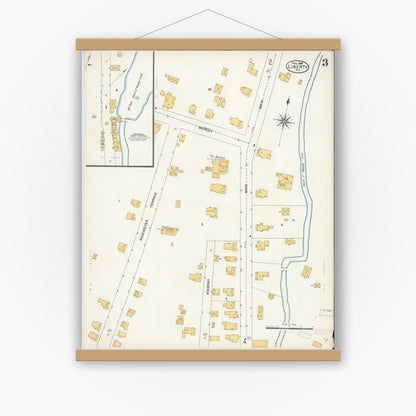 Old map wall art mockup — magnetic wood frame on white wall — Sanborn Fire Insurance Map from Liberty, Sullivan County, New York (1904), Sheet #0003
