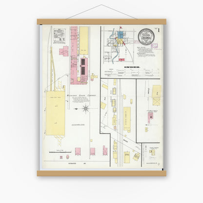 Old map wall art mockup — magnetic wood frame on white wall — Sanborn Fire Insurance Map from Croswell, Sanilac County, Michigan (1909), Sheet #0001