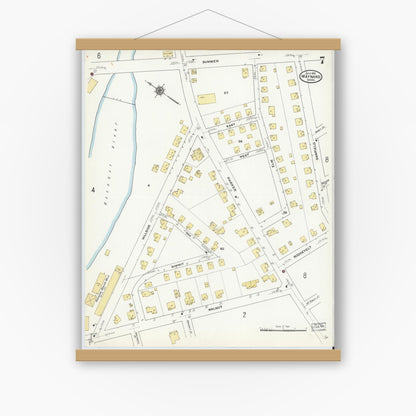 Old map wall art mockup — magnetic wood frame on white wall — Sanborn Fire Insurance Map from Maynard, Middlesex County, Massachusetts (1910), Sheet #0007