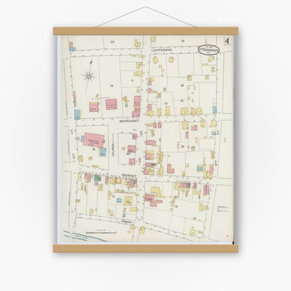 Old map wall art mockup — magnetic wood frame on white wall — Sanborn Fire Insurance Map from Sainte Genevieve, Saint Genevieve County, Missouri (1894), Sheet #0004