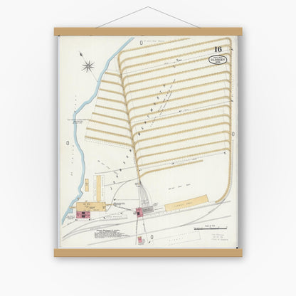 Old map wall art mockup — magnetic wood frame on white wall — Sanborn Fire Insurance Map from Cloquet, Carlton County, Minnesota (1901), Sheet #0016