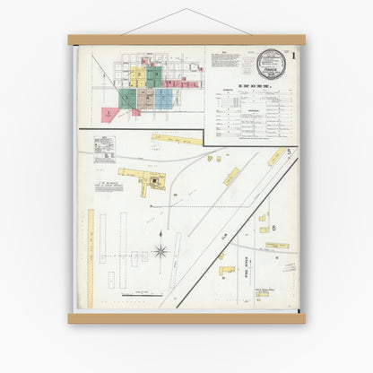 Old map wall art mockup — magnetic wood frame on white wall — Sanborn Fire Insurance Map from Ithaca, Gratiot County, Michigan (1900) - Complete Map Set