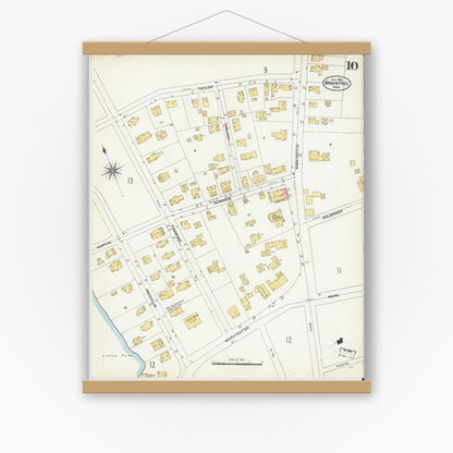 Old map wall art mockup — magnetic wood frame on white wall — Sanborn Fire Insurance Map from Braintree, Norfolk County, Massachusetts (1906), Sheet #0010