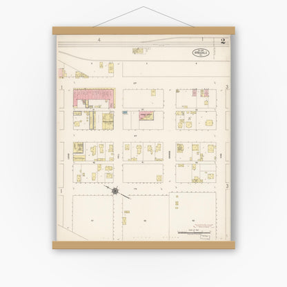 Old map wall art mockup — magnetic wood frame on white wall — Sanborn Fire Insurance Map from Arbuckle, Colusa County, California (1918), Sheet #0002