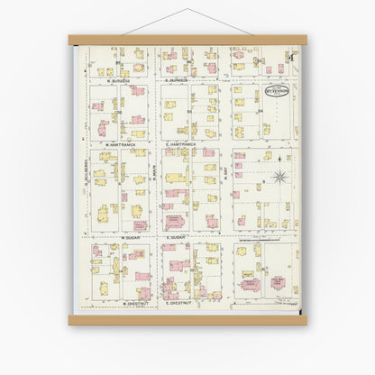 Old map wall art mockup — magnetic wood frame on white wall — Sanborn Fire Insurance Map from Mount Vernon, Knox County, Ohio (1892), Sheet #0004