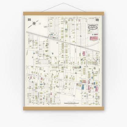Old map wall art mockup — magnetic wood frame on white wall — Sanborn Fire Insurance Map from Pleasantville, Atlantic County, New Jersey (1924), Sheet #0018