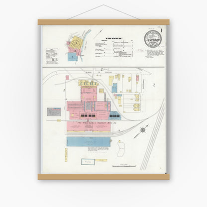 Old map wall art mockup — magnetic wood frame on white wall — Sanborn Fire Insurance Map from Cementon, Lehigh County, Pennsylvania (1911) - Complete Map Set