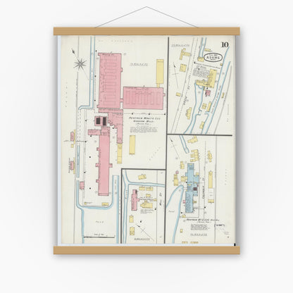 Old map wall art mockup — magnetic wood frame on white wall — Sanborn Fire Insurance Map from Adams, Berkshire County, Massachusetts (1895), Sheet #0010
