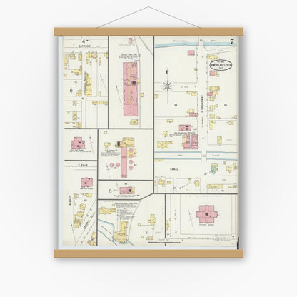 Old map wall art mockup — magnetic wood frame on white wall — Sanborn Fire Insurance Map from New Philadelphia, Tuscarawas County, Ohio (1896), Sheet #0007