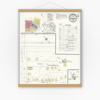 Old map wall art mockup — magnetic wood frame on white wall — Sanborn Fire Insurance Map from Rogers, Bell County, Texas (1921) - Complete Map Set