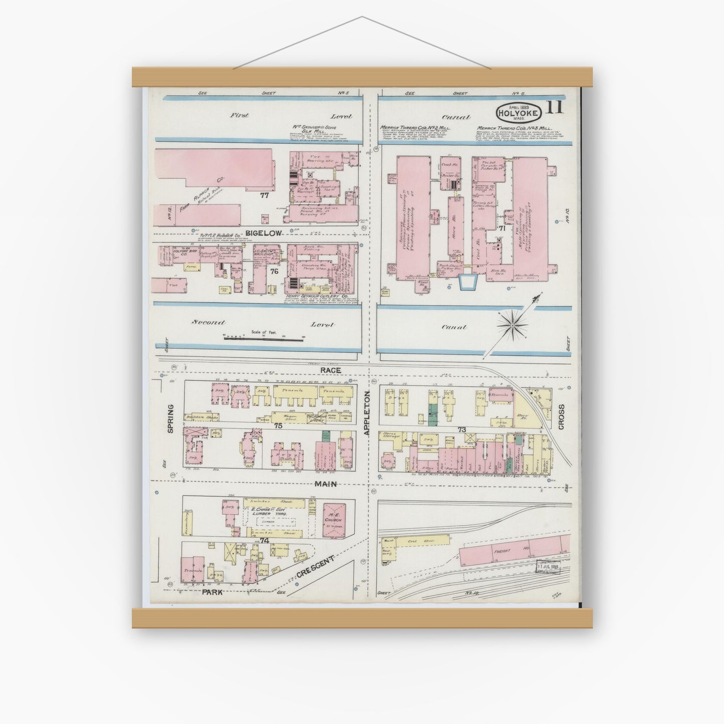 Old map wall art mockup — magnetic wood frame on white wall — Sanborn Fire Insurance Map from Holyoke, Hampden County, Massachusetts (1889), Sheet #0011
