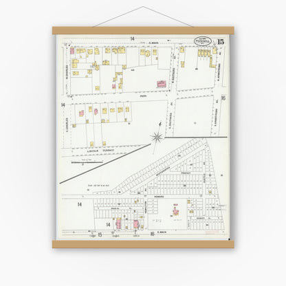 Old map wall art mockup — magnetic wood frame on white wall — Sanborn Fire Insurance Map from Peekskill, Westchester County, New York (1900), Sheet #0015