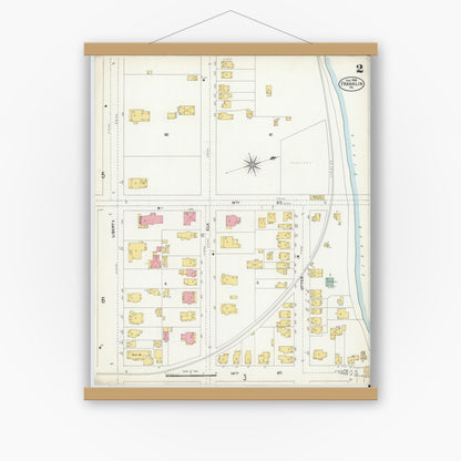 Old map wall art mockup — magnetic wood frame on white wall — Sanborn Fire Insurance Map from Franklin, Venango County, Pennsylvania (1906), Sheet #0002