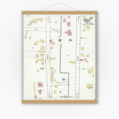Old map wall art mockup — magnetic wood frame on white wall — Sanborn Fire Insurance Map from Webster, Worcester County, Massachusetts (1920), Sheet #0021