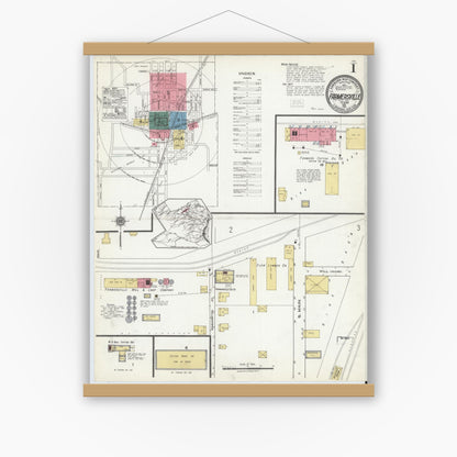 Old map wall art mockup — magnetic wood frame on white wall — Sanborn Fire Insurance Map from Farmersville, Collin County, Texas (1921) - Complete Map Set