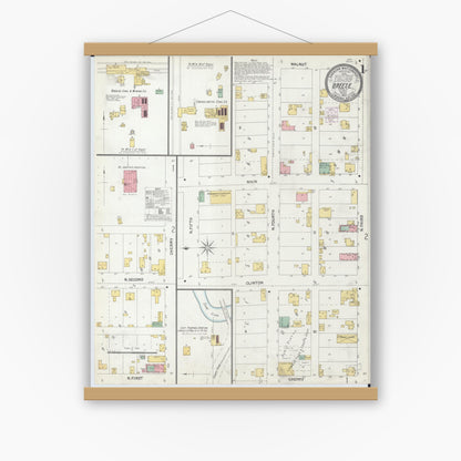 Old map wall art mockup — magnetic wood frame on white wall — Sanborn Fire Insurance Map from Breese, Clinton County, Illinois (1902) - Complete Map Set