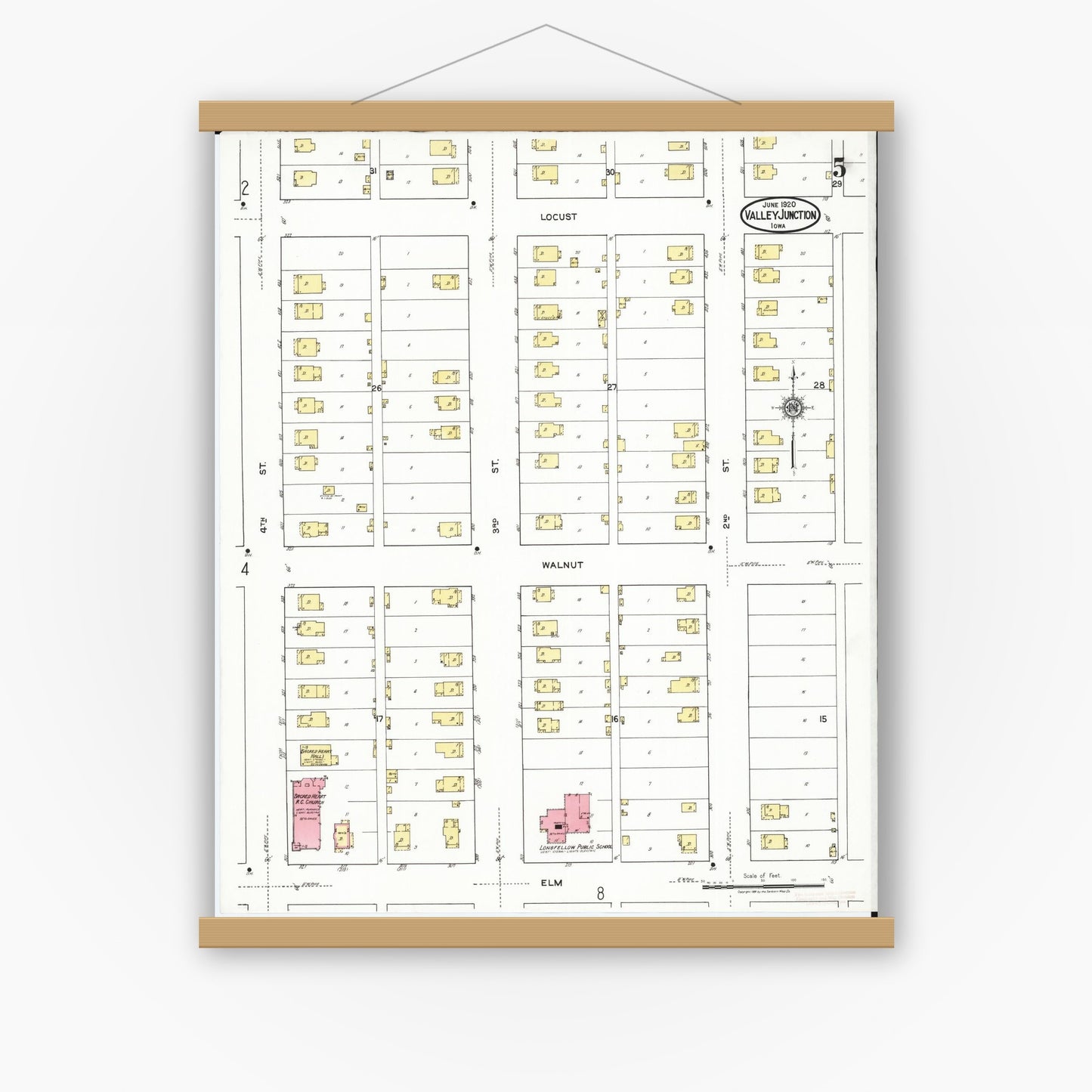 Old map wall art mockup — magnetic wood frame on white wall — Sanborn Fire Insurance Map from Valley Junction, Polk County, Iowa (1920), Sheet #0005
