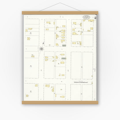Old map wall art mockup — magnetic wood frame on white wall — Sanborn Fire Insurance Map from Lathrop, San Joaquin County, California (1908), Sheet #0002