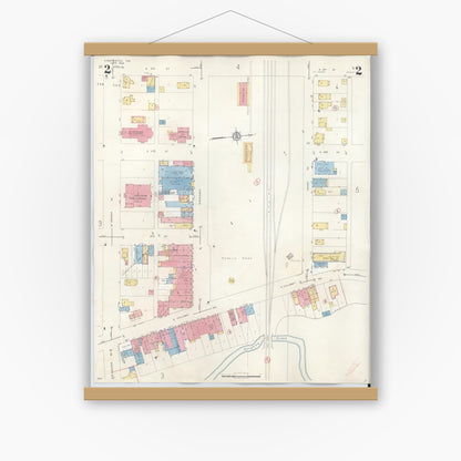 Old map wall art mockup — magnetic wood frame on white wall — Sanborn Fire Insurance Map from Chesterton, Porter County, Indiana (1951), Sheet #0002