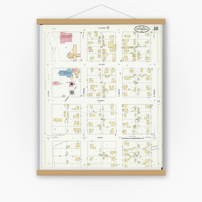 Old map wall art mockup — magnetic wood frame on white wall — Sanborn Fire Insurance Map from Chippewa Falls, Chippewa County, Wisconsin (1910), Sheet #0018
