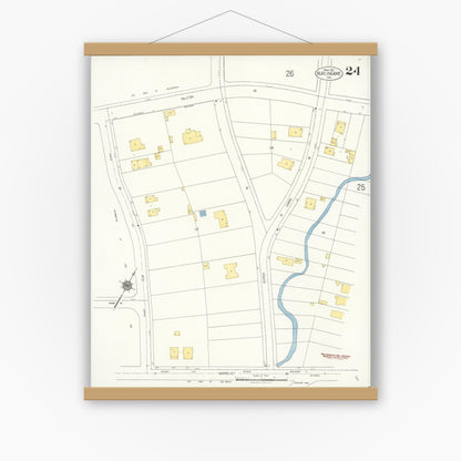 Old map wall art mockup — magnetic wood frame on white wall — Sanborn Fire Insurance Map from Burlingame, San Mateo County, California (1921), Sheet #0024