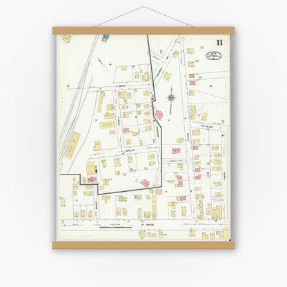 Old map wall art mockup — magnetic wood frame on white wall — Sanborn Fire Insurance Map from Catskill, Greene County, New York (1912), Sheet #0011