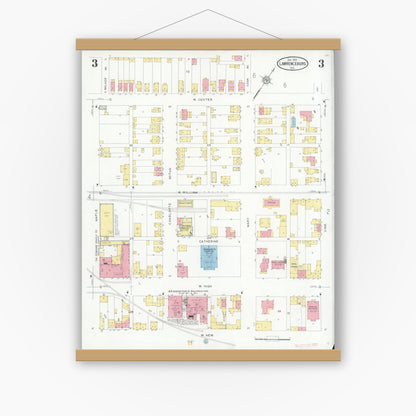Old map wall art mockup — magnetic wood frame on white wall — Sanborn Fire Insurance Map from Lawrenceburg, Dearborn County, Indiana (1931), Sheet #0003