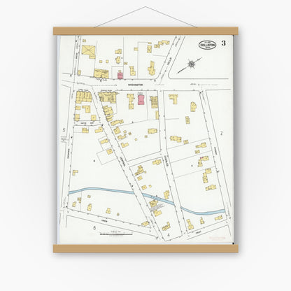 Old map wall art mockup — magnetic wood frame on white wall — Sanborn Fire Insurance Map from Holliston, Middlesex County, Massachusetts (1919), Sheet #0003