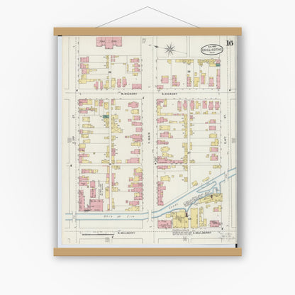 Old map wall art mockup — magnetic wood frame on white wall — Sanborn Fire Insurance Map from Chillicothe, Ross County, Ohio (1895), Sheet #0016