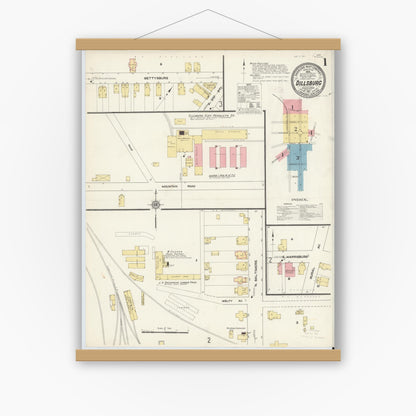 Old map wall art mockup — magnetic wood frame on white wall — Sanborn Fire Insurance Map from Dillsburg, York County, Pennsylvania (1911), Sheet #0001