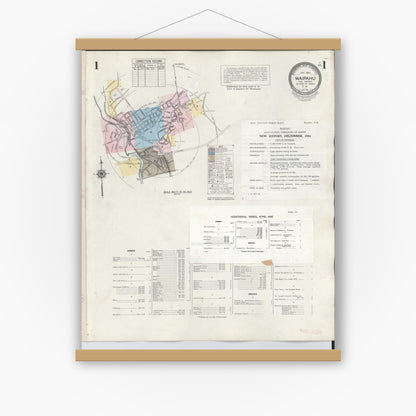 Old map wall art mockup — magnetic wood frame on white wall — Sanborn Fire Insurance Map from Waipahu, Honolulu County, Hawaii (1957), Sheet #0001
