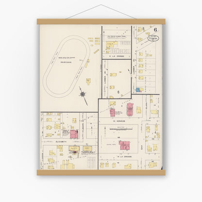 Old map wall art mockup — magnetic wood frame on white wall — Sanborn Fire Insurance Map from Tomah, Monroe County, Wisconsin (1922), Sheet #0006