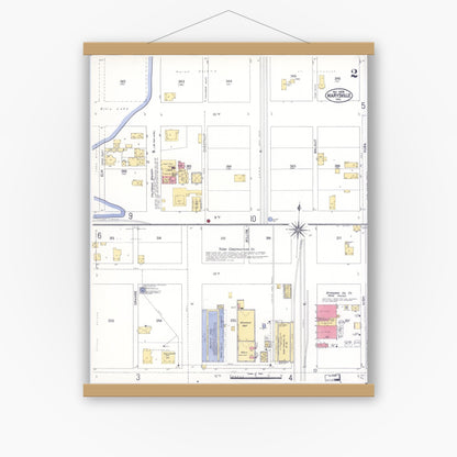 Old map wall art mockup — magnetic wood frame on white wall — Sanborn Fire Insurance Map from Marysville, Yuba County, California (1909), Sheet #0002
