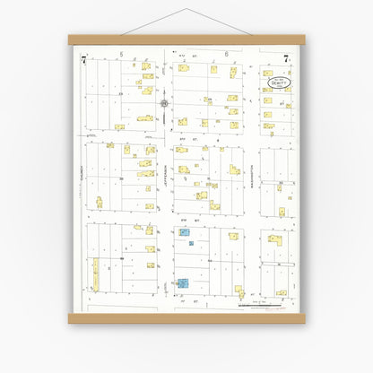 Old map wall art mockup — magnetic wood frame on white wall — Sanborn Fire Insurance Map from De Witt, Clinton County, Iowa (1926), Sheet #0007
