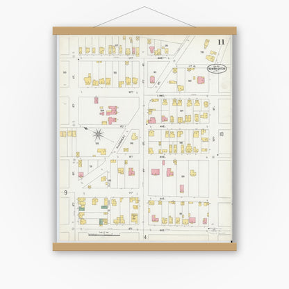 Old map wall art mockup — magnetic wood frame on white wall — Sanborn Fire Insurance Map from New Brighton, Beaver County, Pennsylvania (1901), Sheet #0011