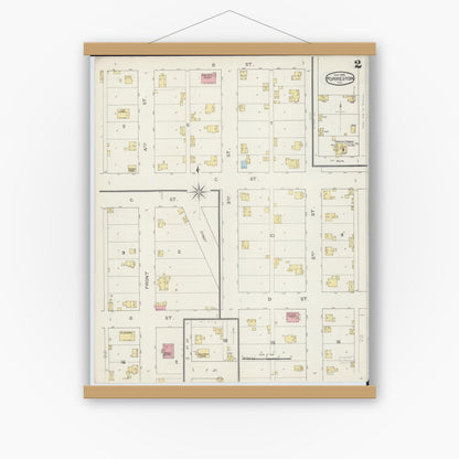 Old map wall art mockup — magnetic wood frame on white wall — Sanborn Fire Insurance Map from Forreston, Ogle County, Illinois (1893), Sheet #0002