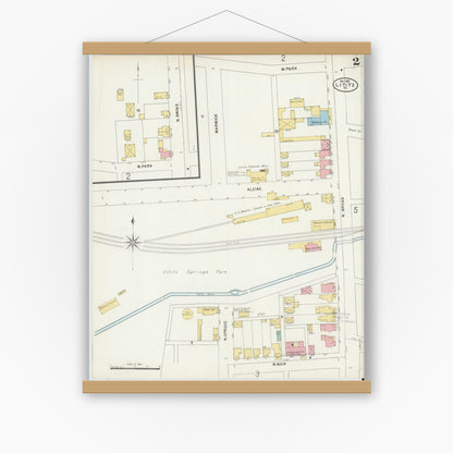 Old map wall art mockup — magnetic wood frame on white wall — Sanborn Fire Insurance Map from Lititz, Lancaster County, Pennsylvania (1898), Sheet #0002