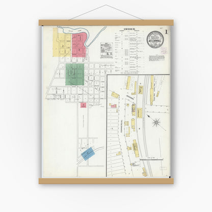 Old map wall art mockup — magnetic wood frame on white wall — Sanborn Fire Insurance Map from Mount Carroll, Carroll County, Illinois (1904), Sheet #0001