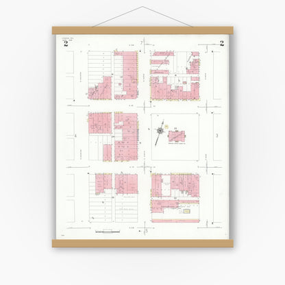 Old map wall art mockup — magnetic wood frame on white wall — Sanborn Fire Insurance Map from Lamesa, Dawson County, Texas (1939), Sheet #0002