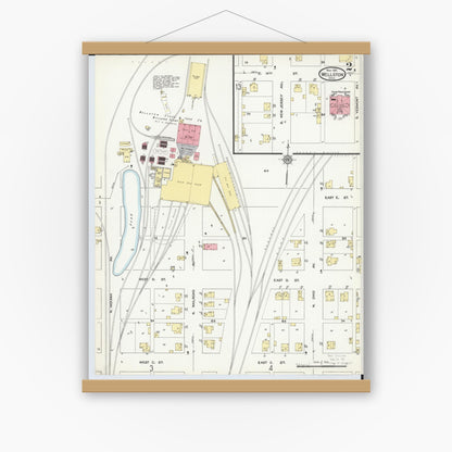 Old map wall art mockup — magnetic wood frame on white wall — Sanborn Fire Insurance Map from Wellston, Jackson County, Ohio (1911), Sheet #0002