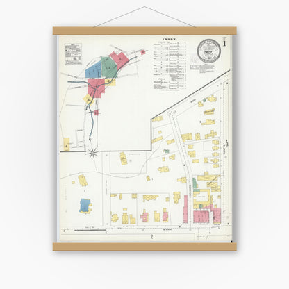 Old map wall art mockup — magnetic wood frame on white wall — Sanborn Fire Insurance Map from Troy, Bradford County, Pennsylvania (1903) - Complete Map Set