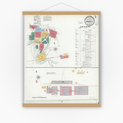 Old map wall art mockup — magnetic wood frame on white wall — Sanborn Fire Insurance Map from Brookville, Jefferson County, Pennsylvania (1904), Sheet #0001