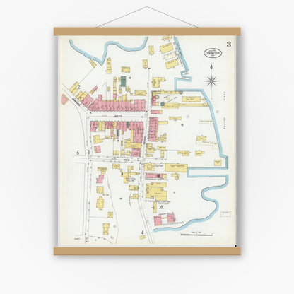 Old map wall art mockup — magnetic wood frame on white wall — Sanborn Fire Insurance Map from Coxsackie, Greene County, New York (1902), Sheet #0003