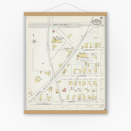 Old map wall art mockup — magnetic wood frame on white wall — Sanborn Fire Insurance Map from Frankfort, Clinton County, Indiana (1892), Sheet #0006