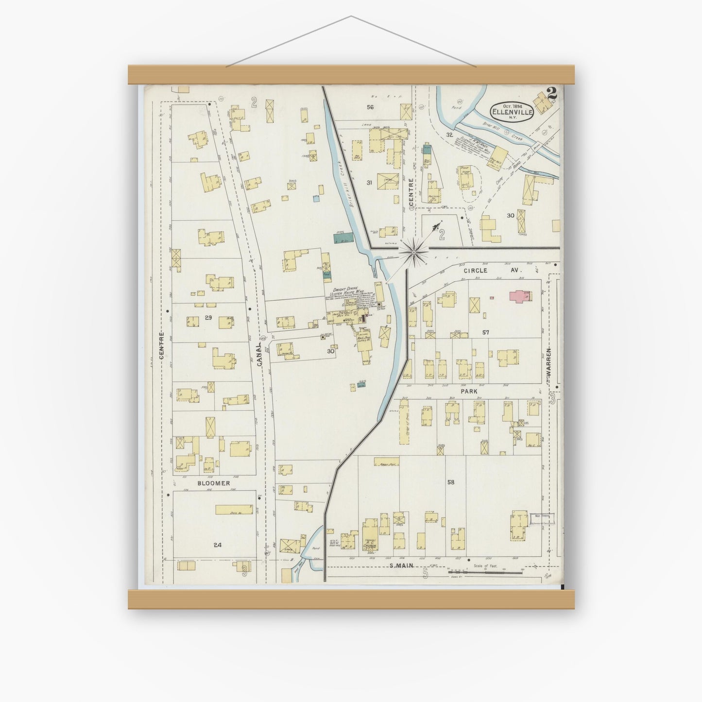 Old map wall art mockup — magnetic wood frame on white wall — Sanborn Fire Insurance Map from Ellenville, Ulster County, New York (1894) - Complete Map Set
