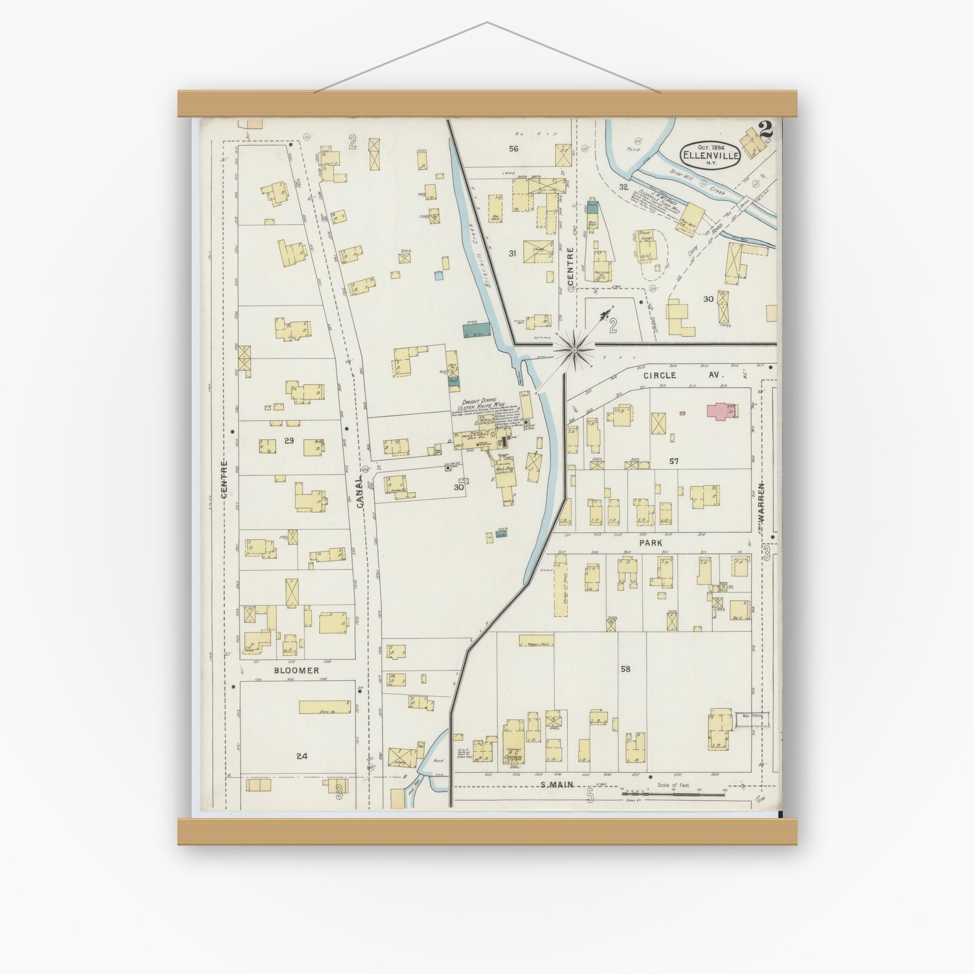 Old map wall art mockup — magnetic wood frame on white wall — Sanborn Fire Insurance Map from Ellenville, Ulster County, New York (1894) - Complete Map Set