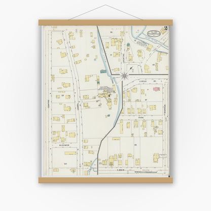 Old map wall art mockup — magnetic wood frame on white wall — Sanborn Fire Insurance Map from Ellenville, Ulster County, New York (1894) - Complete Map Set