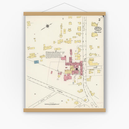 Old map wall art mockup — magnetic wood frame on white wall — Sanborn Fire Insurance Map from Upton, Worcester County, Massachusetts (1922), Sheet #0002