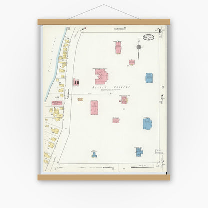 Old map wall art mockup — magnetic wood frame on white wall — Sanborn Fire Insurance Map from Beloit, Rock County, Wisconsin (1915), Sheet #0008